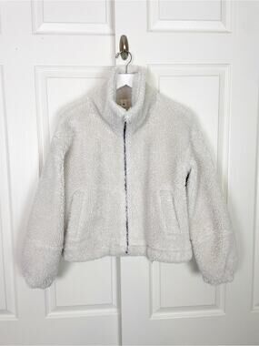 Lululemon Teddy Cinchable Cropped Jacket White Opal Sherpa Fleece Bomber Sz 4